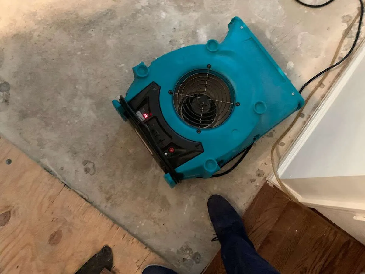 Air mover drying subfloor during Leak Detection & Repair in Glenville